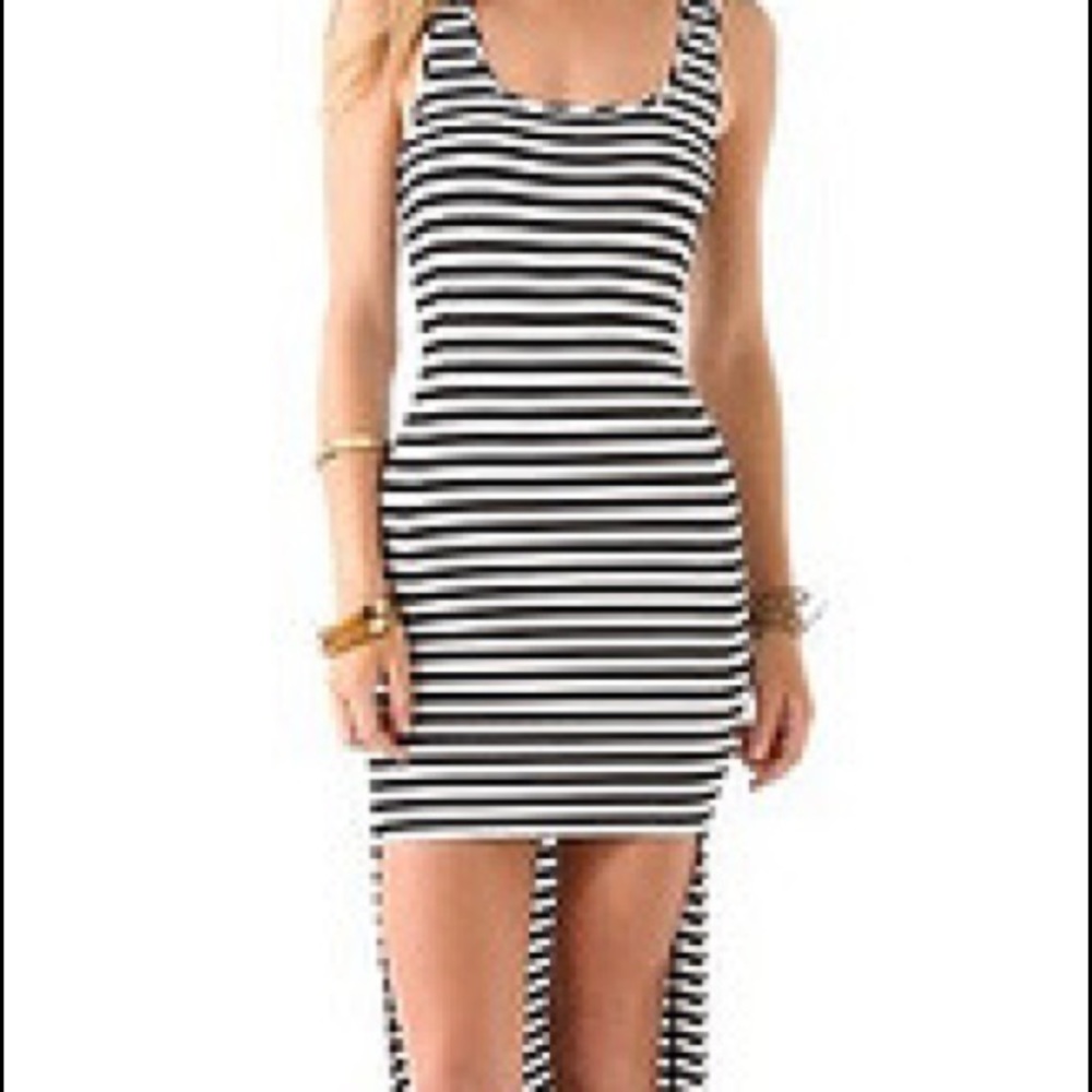 Torn By Ronny Kobo ‘Johanna’ Striped High-Low Mini-Midi Dre…